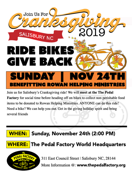 Cranksgiving 2019 with The Pedal Factory Salisbury, NC 11/24/19